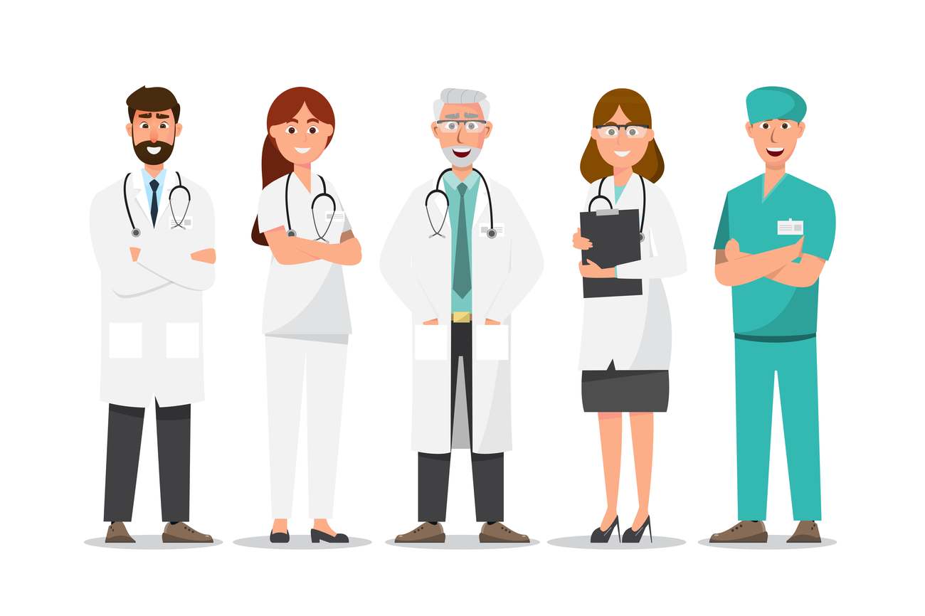 Set of doctor cartoon characters. Medical staff team concept in hospital. vector illustration